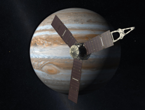 Imagen simulada de la sonda Juno que llegará a Júpiter en julio de 2016. Imagen por NASA.